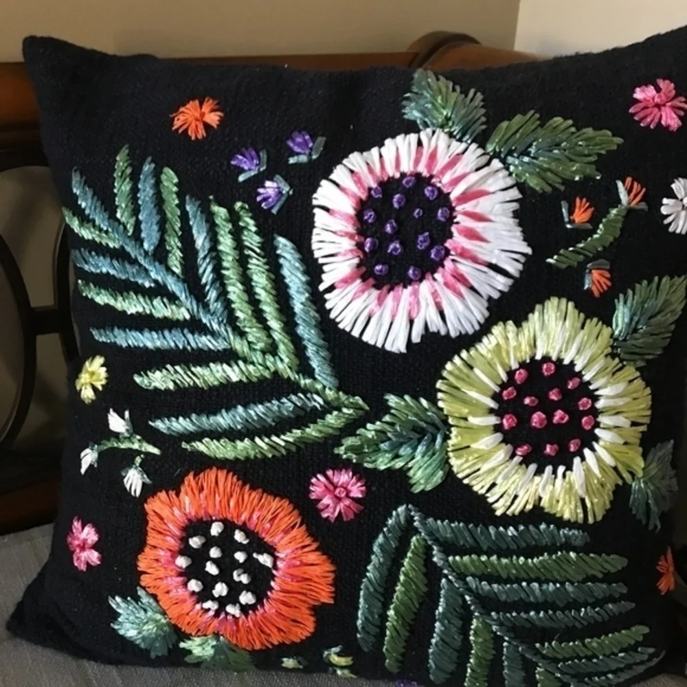 Urban  Summer Souvenir Raffia Black Throw Pillow